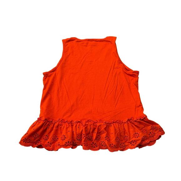 J. CREW sleeveless shirt/blouse,   size medium, Coral/Red with Islet lace ruffle - Picture 2 of 8